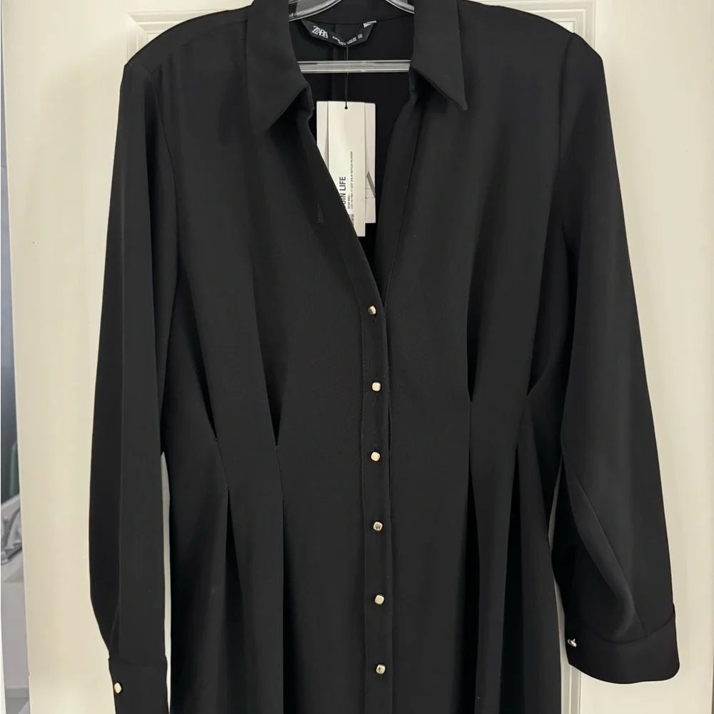 Zara Black Pleated Button-Down Dress - Picture 3 of 8